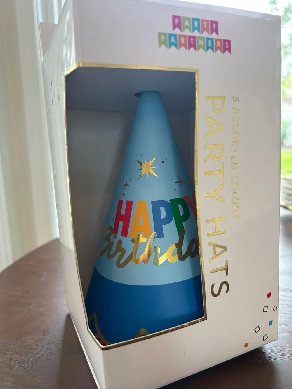 “New” Party Partners Birthday Party Hats with Gold Foil Accents (set of 6)